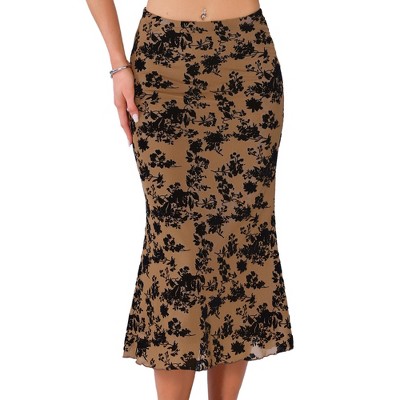 INSPIRE CHIC Floral Print Elastic High Waist Flowy Fishtail Mid Skirt