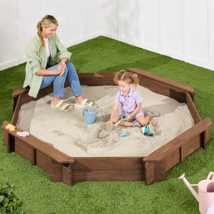 Best Choice Products Kid's Octagonal Wooden Outdoor Sandbox w/ Benches, 8 Seats, Cover, XL Sandpit, Liner - 1 of 4