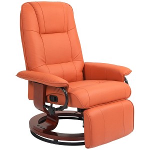 Faux Leather Manual Swivel Recliner Chair with Footrest, 145¡ã Recline and Wrapped Wood Base - 1 of 4