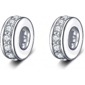 Sterling Silver Clear CZ Spacer Charm Bead for Bracelets - 1 of 4