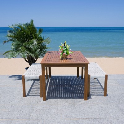 Aquina Natural and White Acacia Wood 4-Person Dining Set