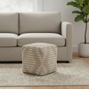 HomeRoots 18" Ivory and Natural Cotton Jute And Wool Geometric Cube Pouf Ottoman - 2 of 4