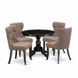 HomeStock 5-Piece Wire Brushed Black Finish Solid Wood Top Dining table with 4 Chairs - 1 of 4