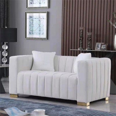 Modern Velvet Long Sofa,87”Channel Tufted Sofa Couch,Luxury 3 Seater Couch With Pillows & Gold Legs,Lounge Sofa Furniture-Cuddlewood