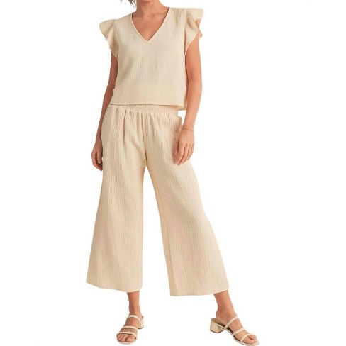 Women's Double Gauze Smocked Pants - MIOU MUSE - image 1 of 4