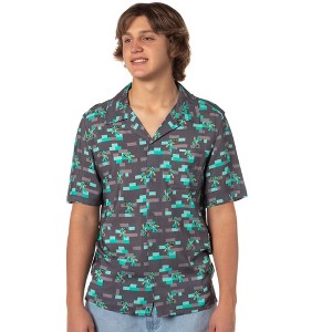 Minecraft Men's Diamond Steve Hawaiian Button Down Adult Short Sleeve Shirt - 1 of 4