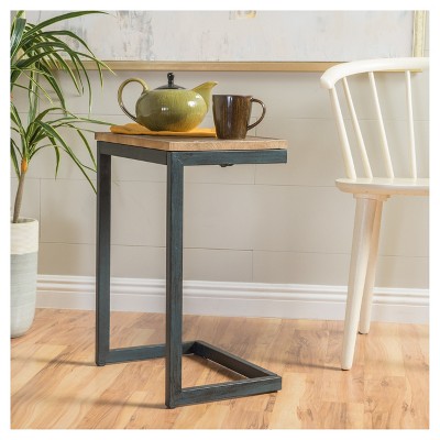Ramona Antique Firwood and Iron C-Shaped Accent Table, Medium