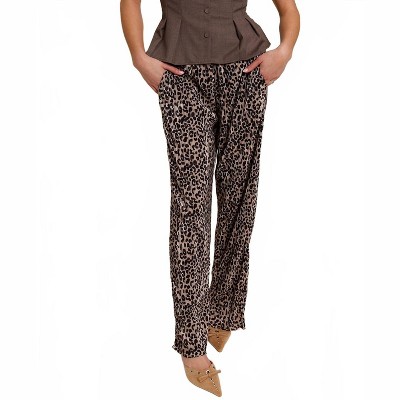 Women's Leopard Print Fancy Wide Leg Pants - AnnieWear