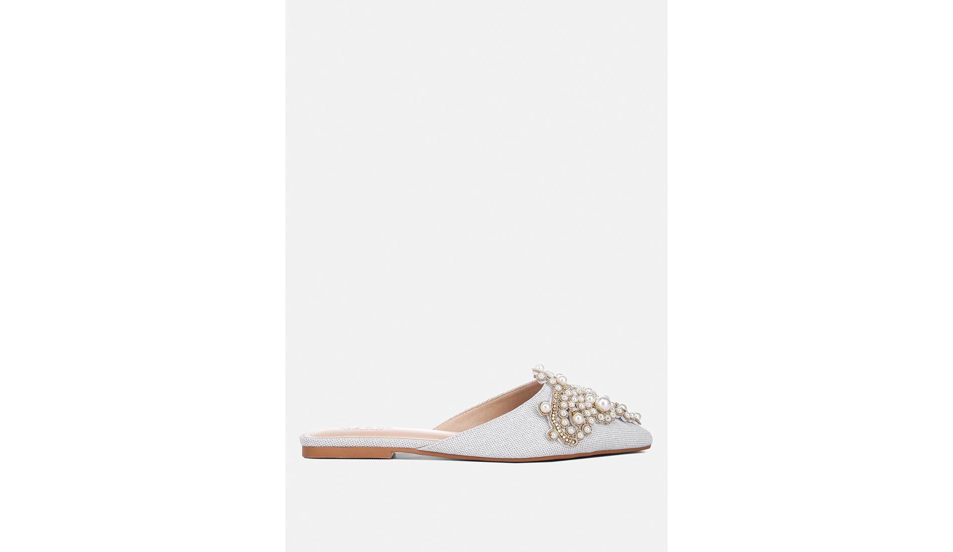 Astre Pearl Embellished Shimmer Mules
