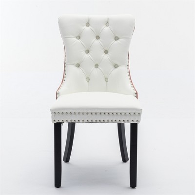 COWLOWN Set of 2 Luxury Tufted Dining Chairs, PU & Velvet Upholstered Chairs with Solid Wood Legs