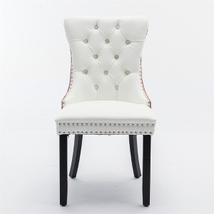 COWLOWN Set of 2 Luxury Tufted Dining Chairs, PU & Velvet Upholstered Chairs with Solid Wood Legs - 1 of 4