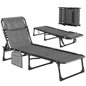 Outsunny Reclining Chaise Lounge Chair, Sun Lounger, Folding Camping Cot, Adjustable Backrest and Removable Pillow, for Patio, Garden - 1 of 4