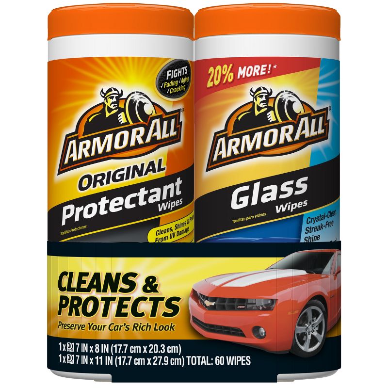 Armor All 2pk 30ct Original Protectant/Glass Wipes Automotive Protector, 1 of 6