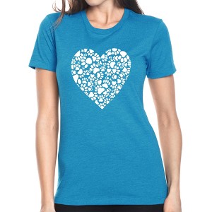 LA Pop Art Women's Premium Blend Word Art T-shirt - Paw Prints Heart - 1 of 4