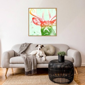 Amanti Art Portrait of A Deer rainbow by Marie Elaine Cusson Framed Canvas Wall Art Print - 1 of 4
