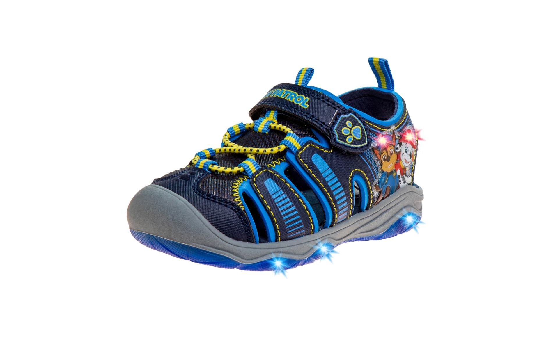 Paw Patrol Chase Marshall Light up Summer Boys Sandals - Hook&Loop Adjustable Strap Closed Toe Sandal Water Shoe - Blue (sizes 6-12 Toddler)