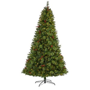 Nearly Natural 8’ Aberdeen Spruce Prelit LED Artificial Christmas Tree with Pine Cones and Red Berries - 1 of 1