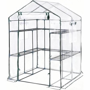Walk-in Greenhouse with 12 Shelves, Heavy Duty Steel Frame & Thick PE Cover, 56" x 56" x 77" Portable Outdoor Plant House for Balcony & Patio - 1 of 4
