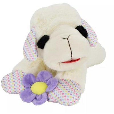 Multipet Jumbo Spring Flower Lamb Chop with Polka Dot Ears and Paws Plush Squeaker Dog Toy