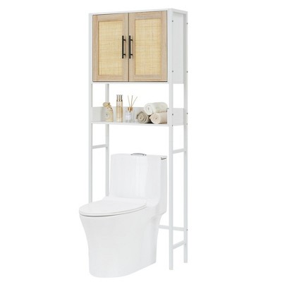 Garvee Bathroom Over The Toilet Storage Cabinet with Rattan Door and Adjustable Shelf