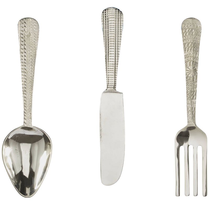 Set of 3 Aluminum Metal Utensils Knife Spoon and Fork Wall Decors - Olivia & May, 2 of 7
