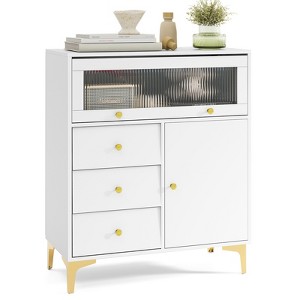 Tangkula 37.5" Tall Dresser Chest of Drawers w/ Flip-up Fluted Glass Door 2 Cabinets - 1 of 4