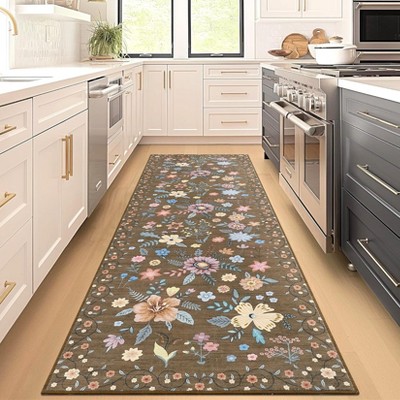 Hallway Runner Rug 2x6 Washable Runner Rugs Non Slip Floral Area Rug Ultra-Thin Soft Flower Carpet Runners for Kitchen Entryway Laundry Bathroom