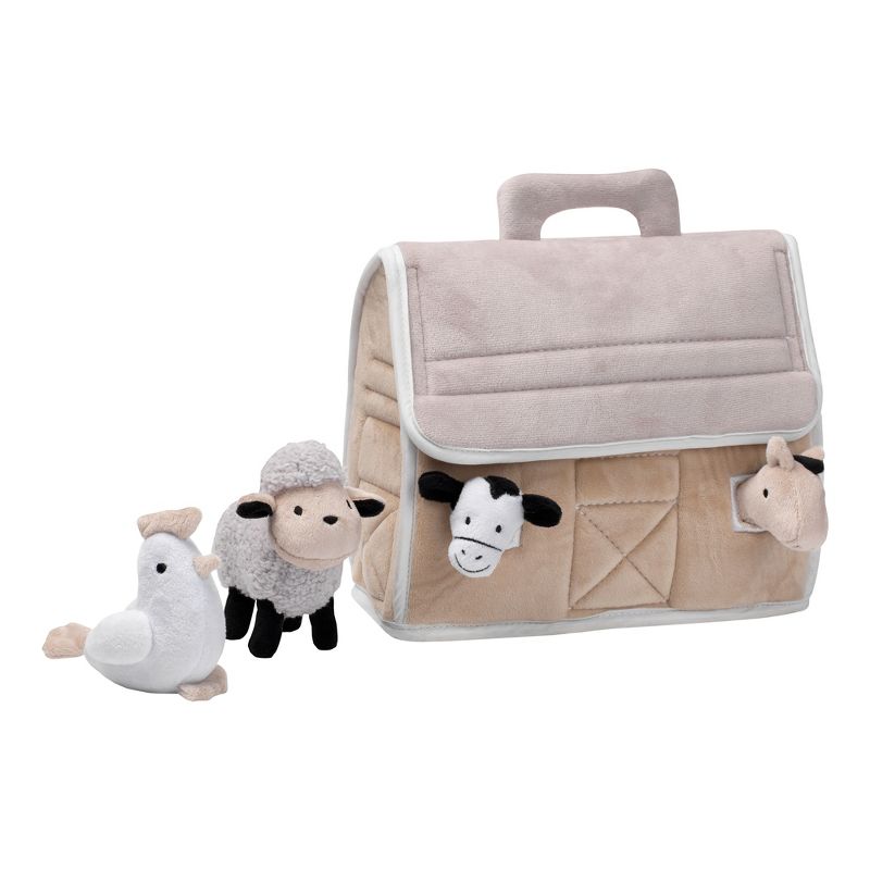 Lambs & Ivy Baby Farm Plush Barn with 4 Stuffed Animals Toy - Taupe/Gray/White, 1 of 9