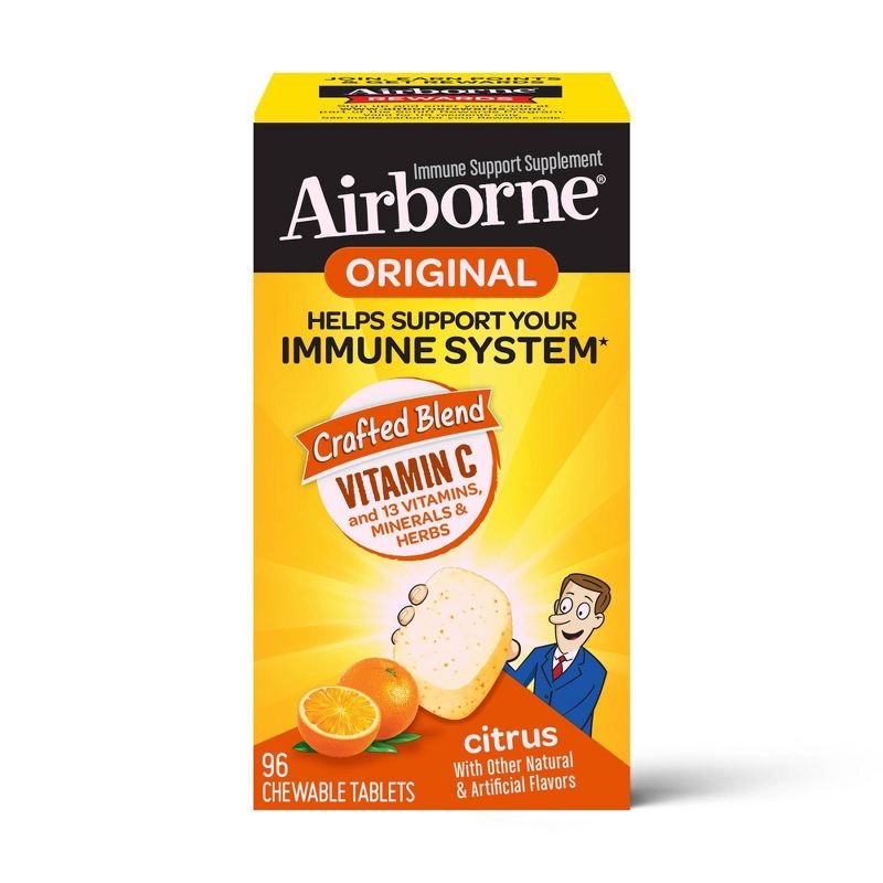 Airborne Immune Support Chewable Tablets with Vitamin C &#38; Zinc - Citrus - 96ct, 1 of 10