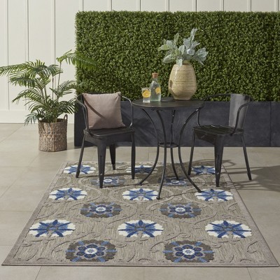 Aloha Floral Blue/Grey 3'6" x 5'6" Synthetic Area Rug