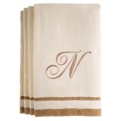 Creative Scents Ivory Fingertip Monogrammed Towels Brown Embroidered