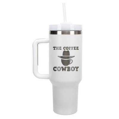 100 North The Coffee Cowboy Hat Country Wrap-Around 40 Oz. Stainless Steel Water Bottle Coffee Mug, Spill & Leak Resistant, Travel Tumbler with