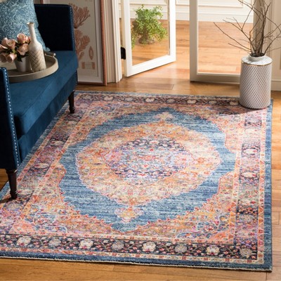 Blue Cotton and Synthetic Reversible Floral Motif Area Rug, 4' x 6'