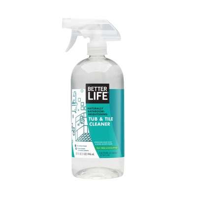 Better Life Natural Liquid Tile and Tub Cleaner for Shower Walls, Doors, Tubs, Sinks, Grout, and Fixtures, Tea Tree and Eucalyptus, 32 Fluid Ounces