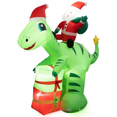 Gymax Xmas 8 Feet Inflatable Santa Claus Dinosaur LED Lighted Decor Gift Boxes for Indoor & Outdoor