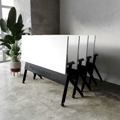 White and Black Commercial Grade Folding Training Table with Casters