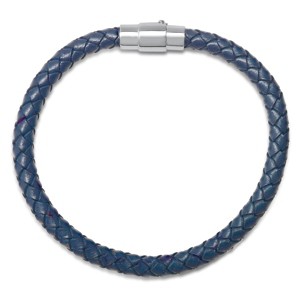 Steeltime men's braided leather and sterling silver magnetic clasp bracelet. Color Options: Black, Brown, Navy, Red - 1 of 3