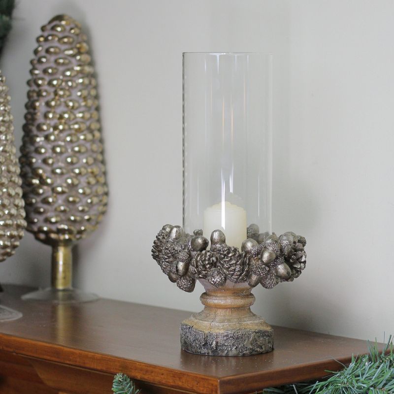 Raz Imports 11" Rustic Acorn and Pinecone Tree Pillar Candle Holder with Glass Case, 3 of 4