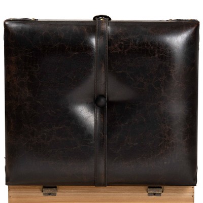 Rustic Oak and Dark Brown PU Leather Small Storage Ottoman