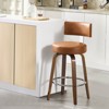 Bekrvio 26" Swivel Counter Height Bar Stools, Faux Leather Upholstered with Back, Walnut Wood Legs, Mid Century Kitchen Island Counter Chairs - 2 of 4