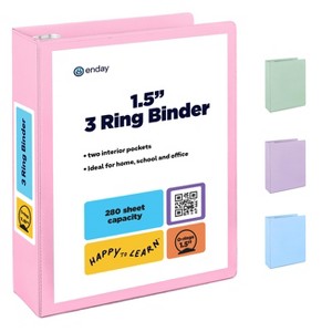 Enday 3 Ring Binder, Round Ring Pastel With Clear View Cover for Letter Size 8.5 x 11'' Paper & 2 Inside Pockets - 1 of 1
