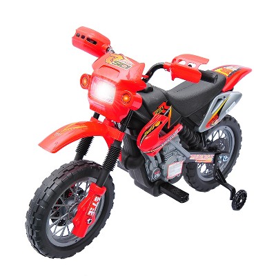 Aosom 6V Kids Motorcycle Dirt Bike, Electric Ride on Toy, Off-road Street Bike with Training Wheels Music Lights, for 5-8 Years, Red