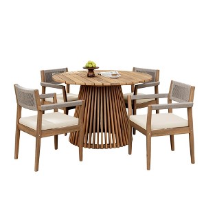 NAYSAYE Patio Chaise Lounges Outdoor Acacia Wood Braided Chair Set with Dining Table for Garden Deck Patio, Beige and Cream, 47.25"*47.25"*29.75" - 1 of 4