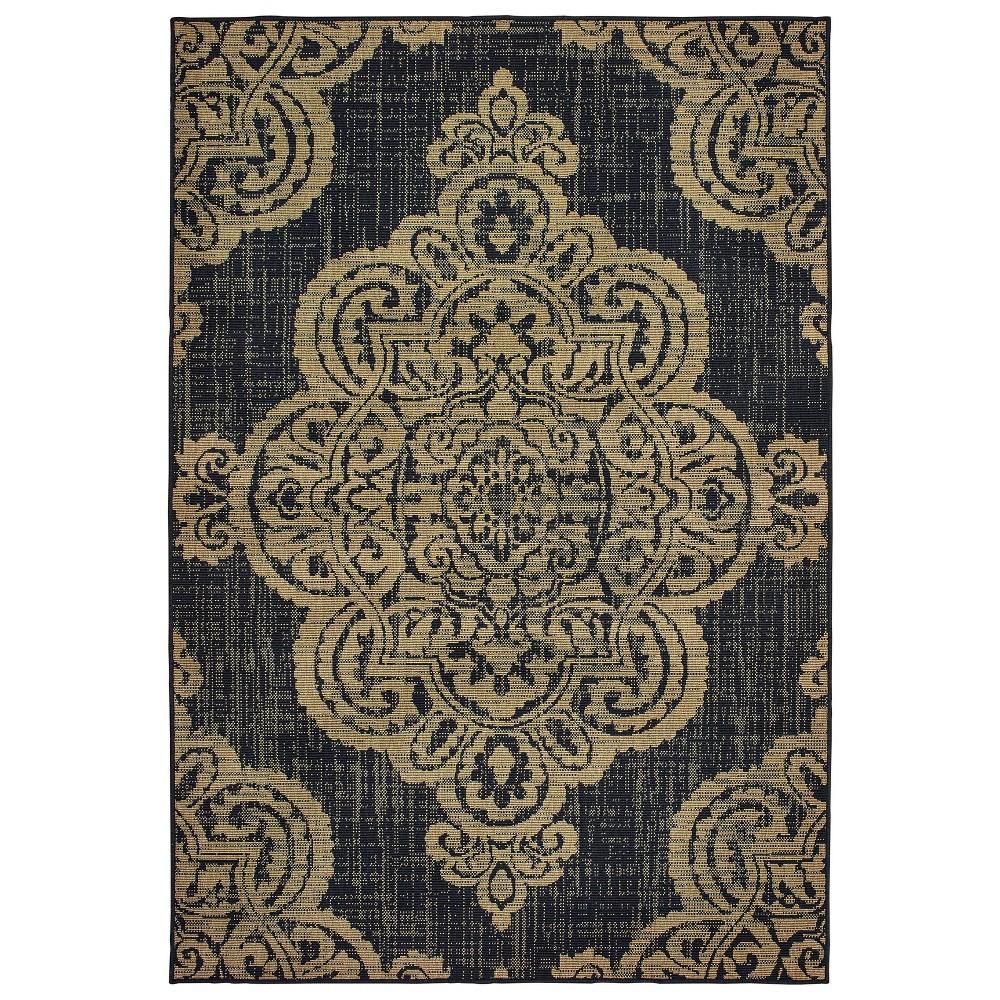  Madeline Overscale Medallion Patio Rug Black/Tan