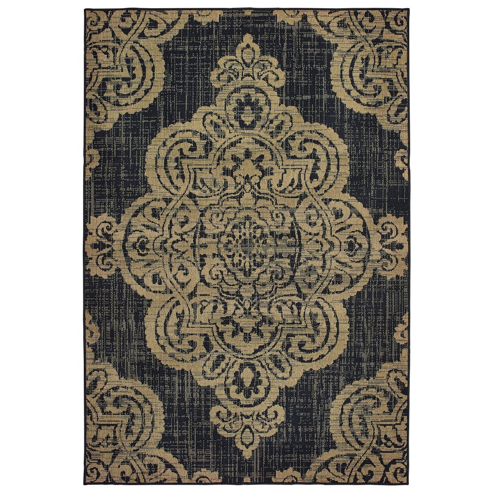 1'9inx3'9in Madeline Overscale Medallion Patio Rug Black/Tan