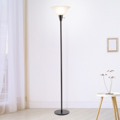 Torchiere Floor Lamp-Standing Light with Sturdy Metal Base and Frosted Glass Shade-Energy Saving LED Bulb Included-by Hastings Home (Black)