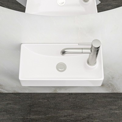 ONWITH 17.3x8.69 Inch White Ceramic Rectangle Wall Mount Bathroom Sink with Single Faucet Hole