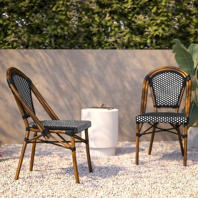 Black and White Rattan Bistro Chair with Bamboo Print Frame