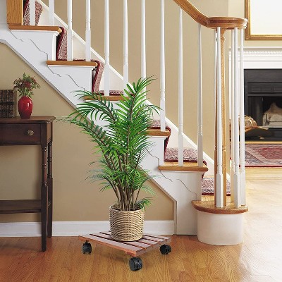 Brown Wooden Plant Stand Caddy with Lockable Wheels, 2 Pack
