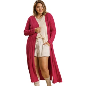 Slickblue Plus Size Women's Open Front Long Body Cardigan, Lightweight Layer, Raspberry/Forest/Blue, Size XL-2XL - 1 of 4
